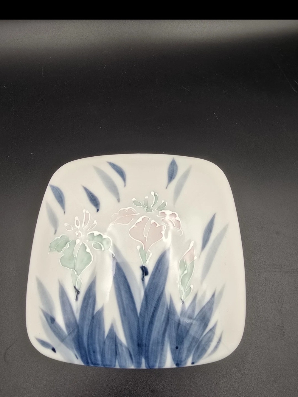 Hand-Painted Floral Ceramic Square Plate - Blue, Green, Pink